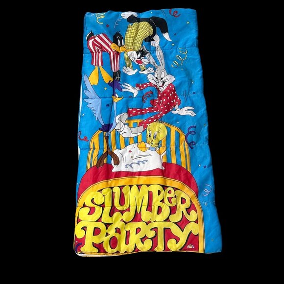 Vintage Sleeping Bag 1988 Looney Tunes Slumber Party Bugs Bunny Daffy Duck - Picture 3 of 13